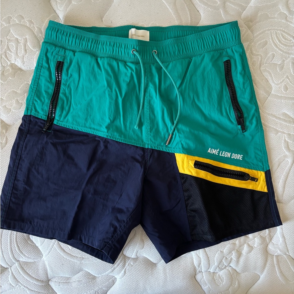 Aime Leon Dore Colorblock Swim Shorts - Teal, Navy, Yellow